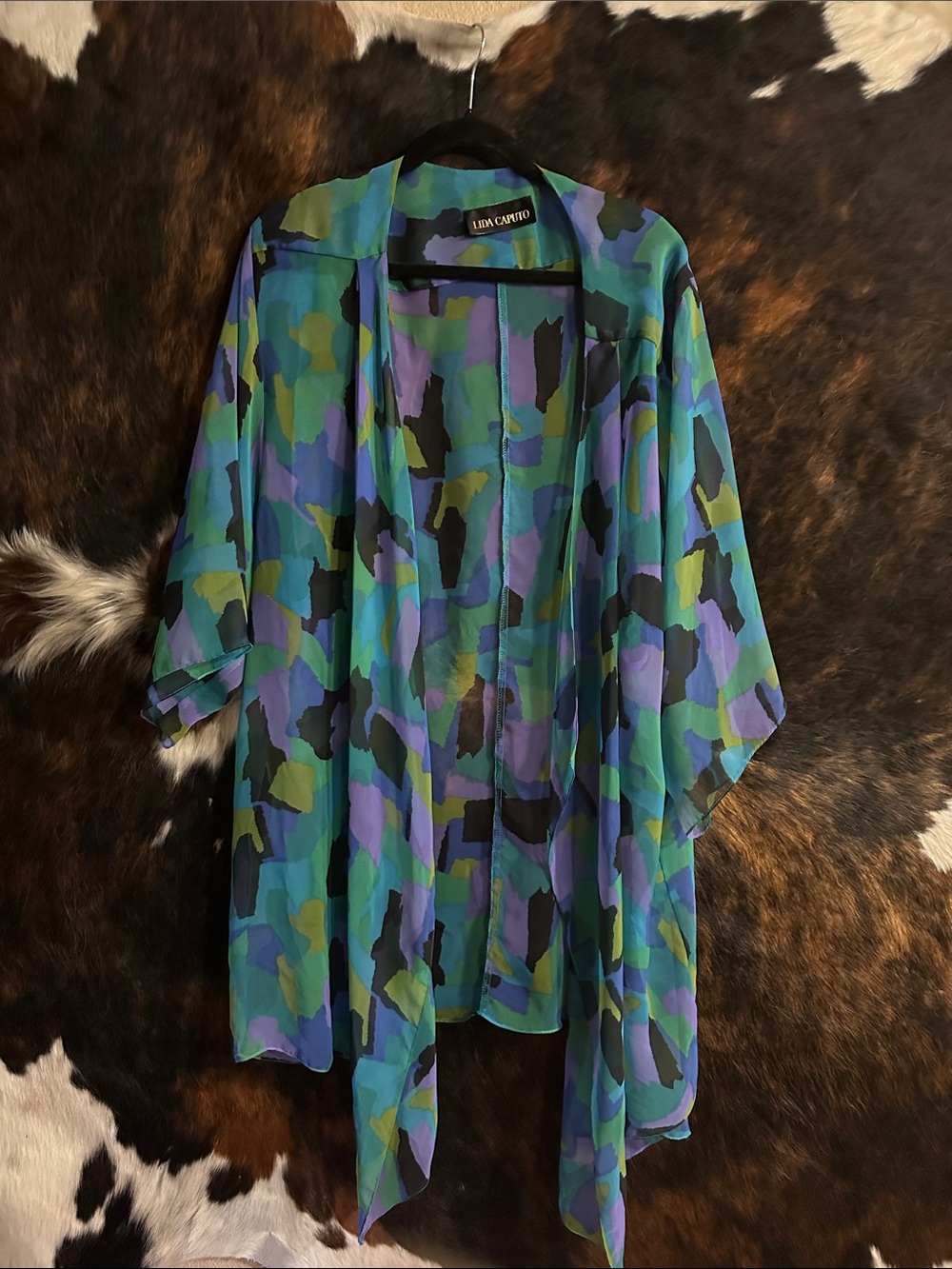 Sheer Multicolor Kimono - Blue, Green & Purple
